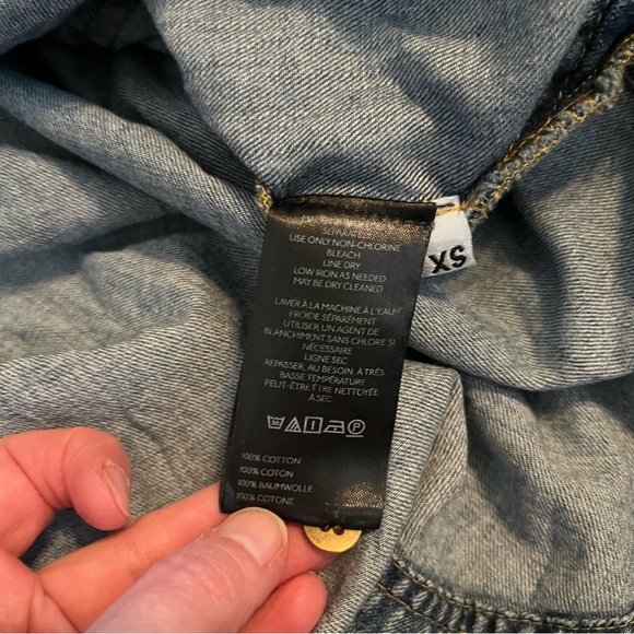 ANTHROPOLOGIE Pilcro Frill-Collar Denim Button Down Shirt Indigo Sz XS Oversized - Picture 9 of 12